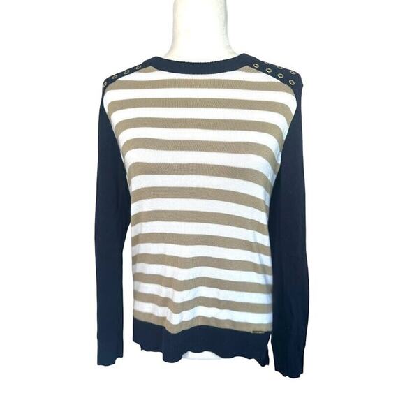 Michael Kors Striped Sweater Gold Accents Nautical Classic Womens Size Small - Picture 1 of 8
